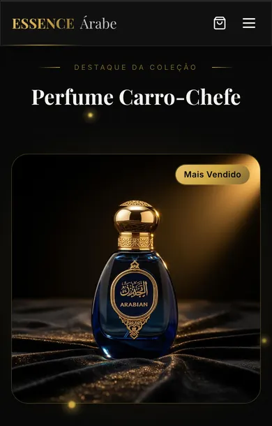 Loja ESSENCE Árabe aberta no celular, com o perfume em destaque da coleção.