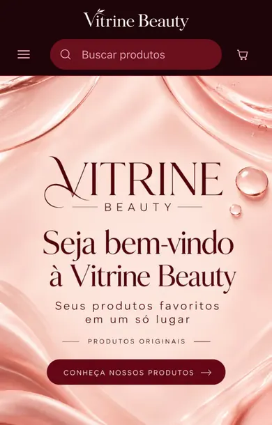 Loja Vitrine Beauty aberta no celular, na página inicial.